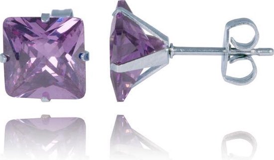 LGT Jewels Stud oorbellen Edelstaal Classic Purple 6mm