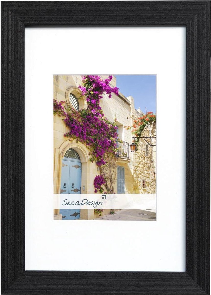 SecaDesign Fino Hout - Fotolijst 30x40 / 20x30 cm fotomaat met passe-partout - Zwart / Antraciet