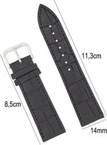 Horlogebandje Leer 14mm - Croco Band + Push Pin - leer Horlogeband Zwart