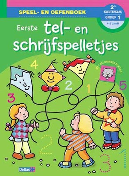 Cover van het boek 'Speel  en oefenboek   1e tel  en schrijfSpeelelletjes 4 5 j. met beloningsstickers' van  Nvt