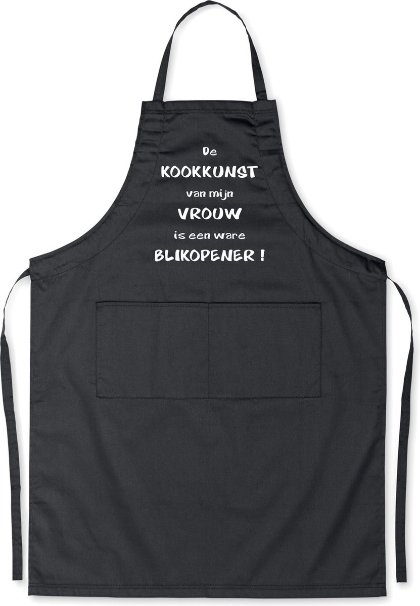 Benza Schort De kookkunst van mijn vrouw - Grappige/Leuke/Mooie/Luxe Keukenschort - Zwart