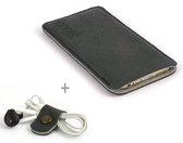 JACCET iPhone 8 Plus sleeve - antraciet/zwart leer met grijs wolvilt - Handmade in Nederland