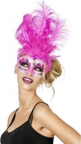 Roze oogmasker met veren