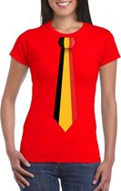 Rood t-shirt met Belgie vlag stropdas dames -  Belgie supporter M