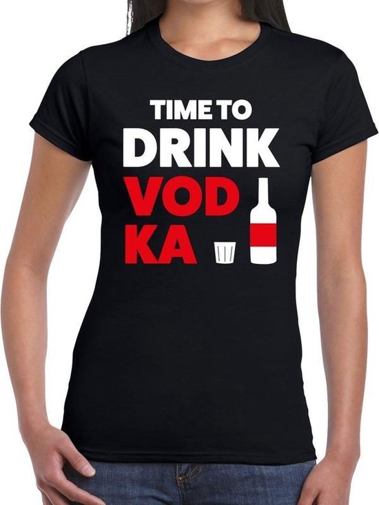 Time to drink Vodka tekst tshirt zwart dames dames shirt Time to