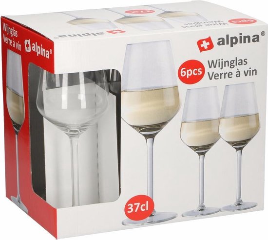 Alpina Witte Wijnglazen - 370 ml - hoogte 21 cm - 6 stuks - Alpina Kitchen & Home