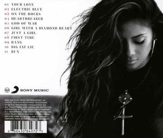 Nicole Scherzinger, achterkant albumhoes 'Big Fat Lie'. Tracklist en Sony Music logo.
