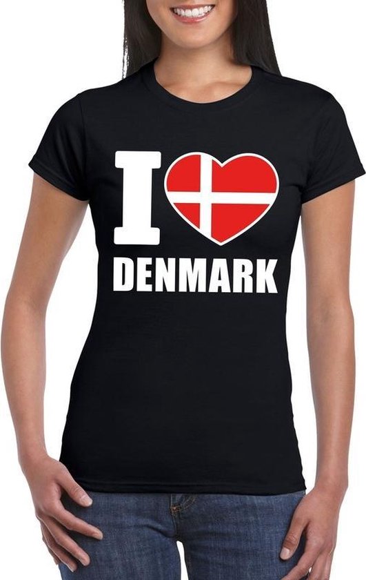 Zwart I love Denemarken/ Denmark supporter shirt dames - Deens t-shirt dames XL