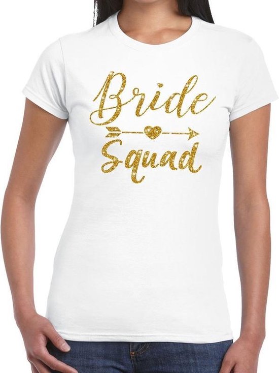 lengte beschaving piloot Vrijgezellenfeest Bride Squad Cupido goud glitter t-shirt wit dames -... |  bol