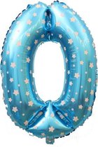 Folieballon Cijfer 0 Blauw/Wit 90 cm