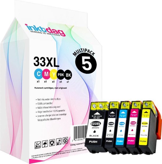 Cartouches d'encre jour pour Epson 33XL multipack de 5 couleurs, 33  cartouches... | bol.com