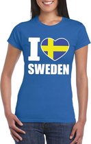 Blauw I love Zweden fan shirt dames XXL