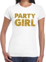 Party Girl gouden glitter tekst t-shirt wit dames - dames shirt Party Girl XXL