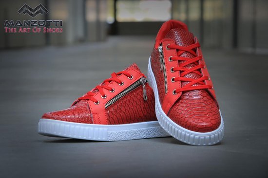 Rode heren sneakers van Manzotti Met Python Print en Rits sluiting - Maat  41 | bol.com