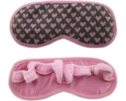 Omslag van Slaapmasker met velours band - met uitneembare koelgel - voorkomt vermoeidheid aan de ogen en lichtinval - Ook ideaal tijdens reizen of in het vliegtuig - Rose hartjes motief - Obbomed ME 1110A