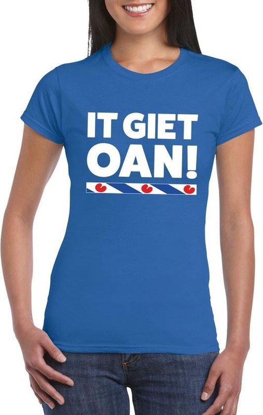 Blauw t-shirt met Friese uitspraak It Giet Oan dames - Fryslan  elfstedentocht shirts M | bol