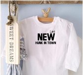 Shirtje New in town met naam | Lange of korte mouw | wit | maat 56-110