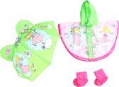 Heless Poppen Regenkleding Met Paraplu 35-45 Cm Roze, Groen