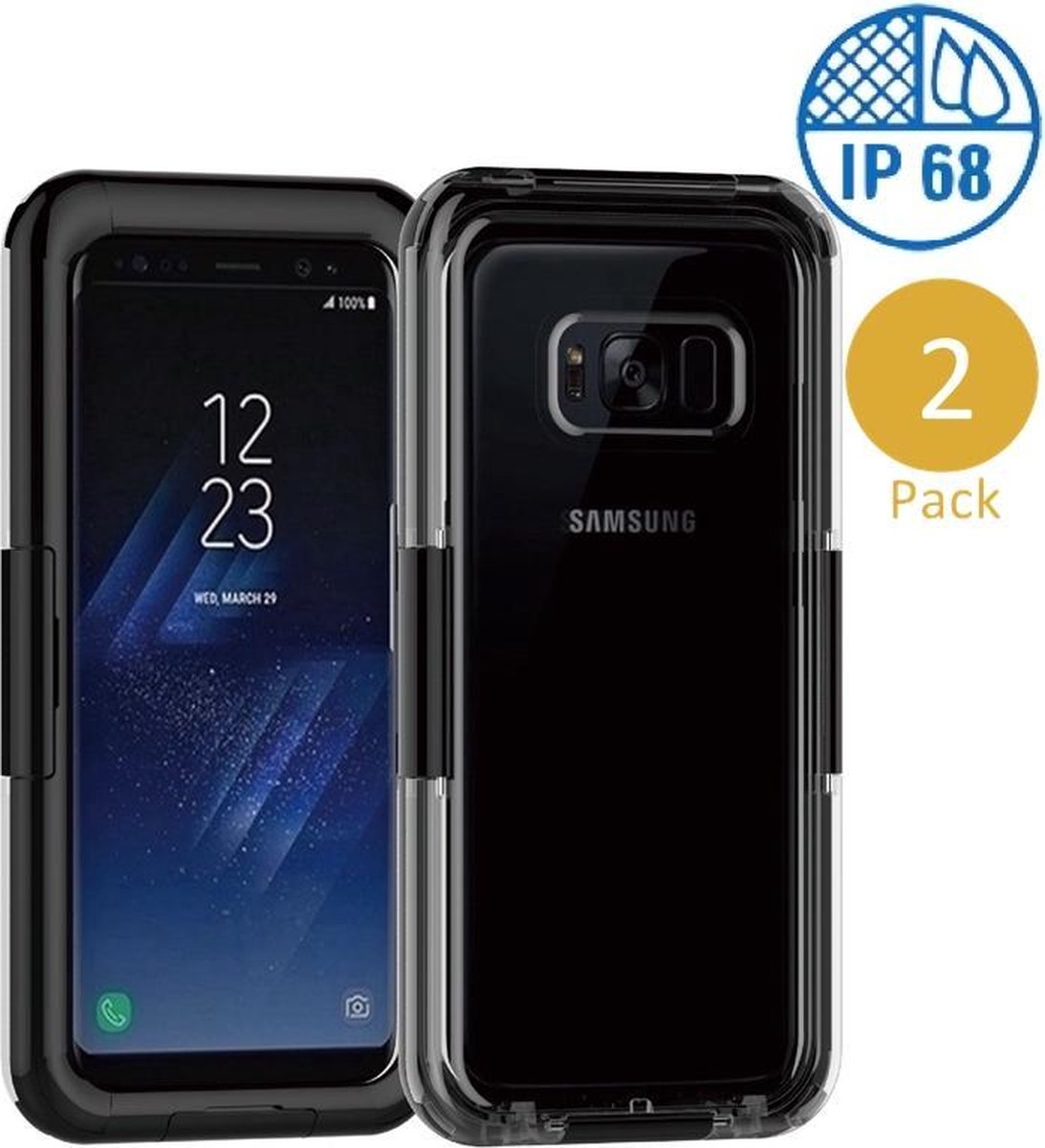 Hoesje geschikt voor Samsung S8 - Waterdicht - Zwart - 2 Stuks