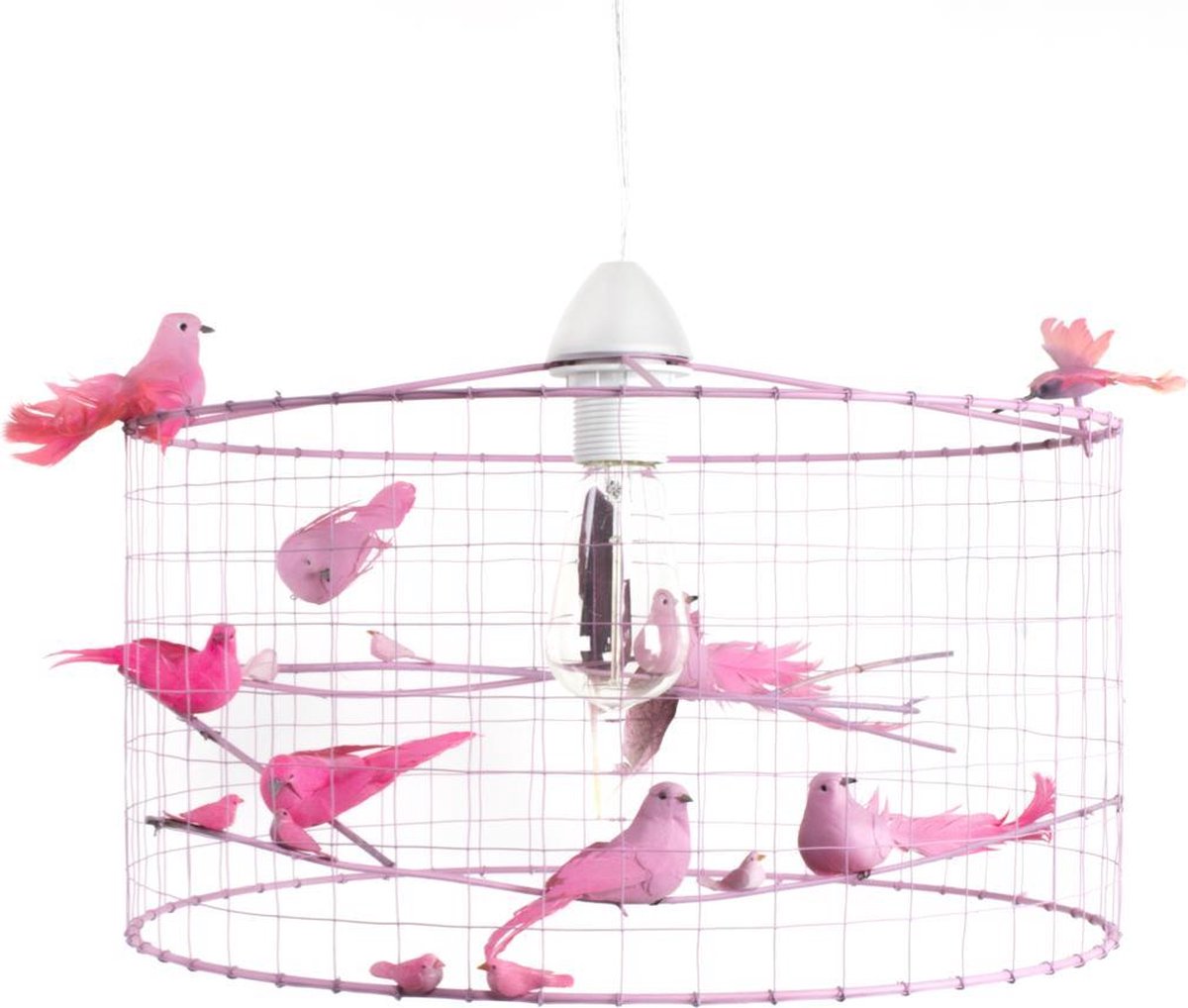 Hanglamp met vogeltjes-Vichy Roze-Kinderkamer-Babykamer-Woonkamer-Hal-Kantoor-Ø50cm.