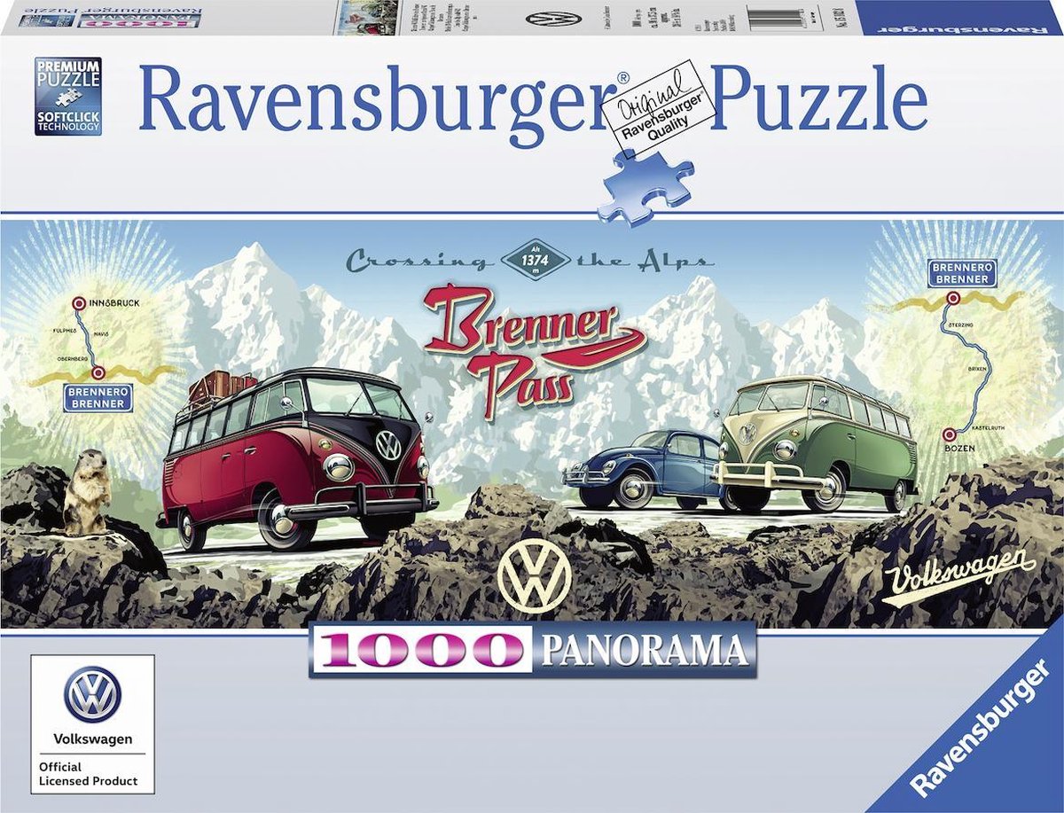 Auckland verlichten laser Ravensburger puzzel VW Bulli op Brennerpas - Panorama - Legpuzzel - 1000  stukjes | bol.com