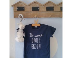 Shirt donker blauw big brother Ik word grote broer | korte mouw | donkerblauw | maat 104 zwangerschap aankondiging bekendmaking baby