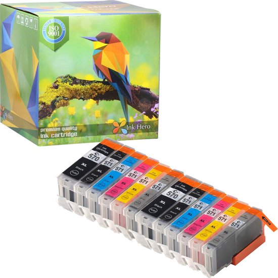 Lot De 12 Cartouches D'encre Compatibles C-571 Pour Canon PIXMA - Cyan, Magenta, Jaune, 12ml Chacune
