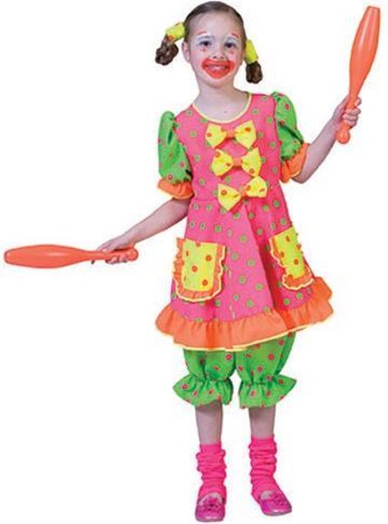 Clownkostuum | Fluo met stippen | Meisje | Maat 164 | Carnaval kostuum | Verkleedkleding
