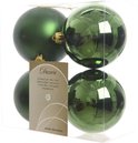 4 stuks Kerstbal plastic glans-mat diameter 10cm Dennen groen KSD
