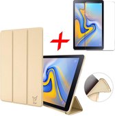 Samsung Galaxy Tab A 10.5 (2018) Hoes Smart Book Case Siliconen Goud + Screenprotector Gehard Tempered Glas - Tri-Fold Hoesje van iCall