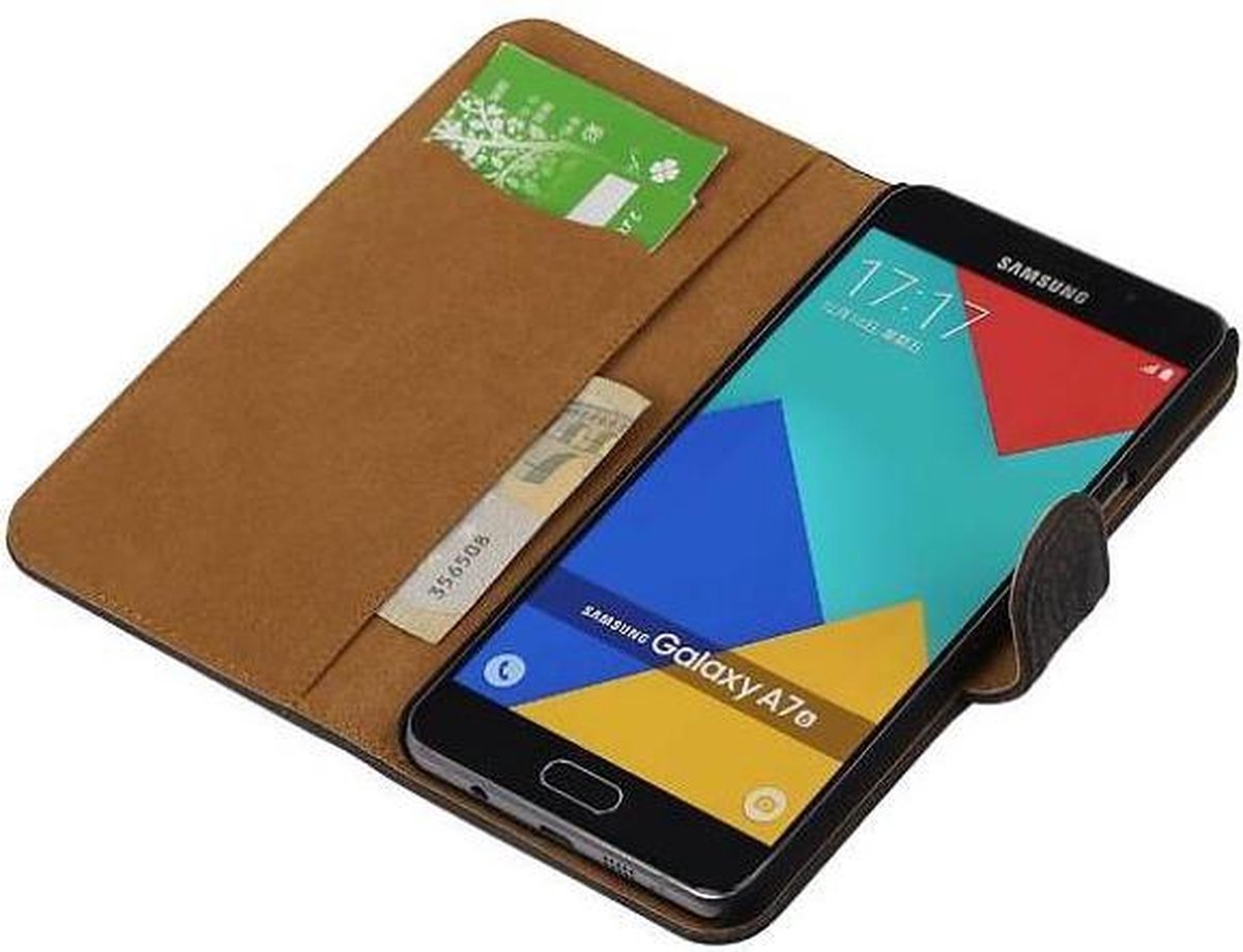 Hout Bookstyle Hoes Geschikt voor de Samsung Galaxy A7 (2016) A710F Grijs