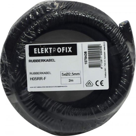 2 meter Elektrofix rubber kabel H05RR-F zwart neopreen, 5 x 2.5mm | bol.com