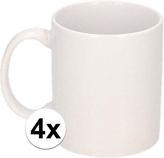 4x Onbedrukte witte mok 300 ml - blanco koffiemokken | bol.com