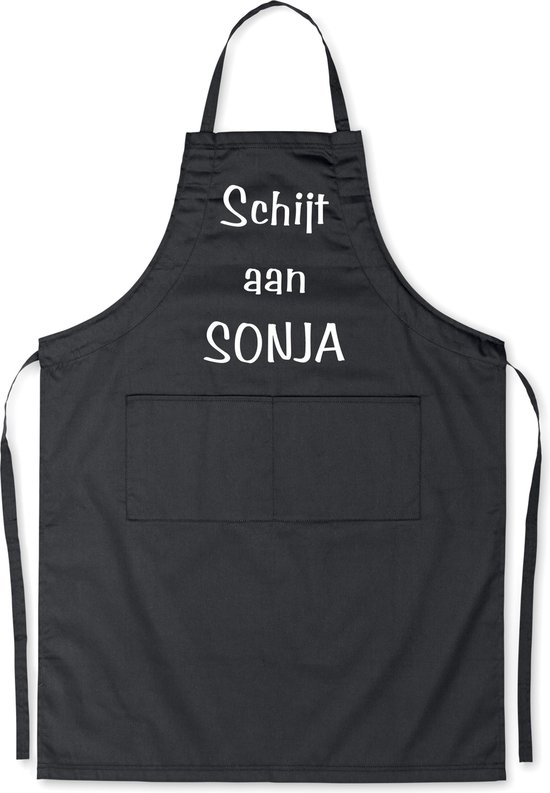 Benza Schort Schijt aan Sonja - Grappige/Leuke/Mooie Keukenschort/Luxe - Zwart