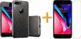 Hoesje geschikt voor Apple iPhone 8 Plus - Glitters Hoesje Zwart Siliconen TPU Case Backcover BlingBling + Gehard Glas Screenprotector 2.5D 9H (Tempered Glass Screen Protector) - 360 Graden Protectie