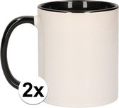 2x Wit met zwarte blanco mokken - onbedrukte koffiemok