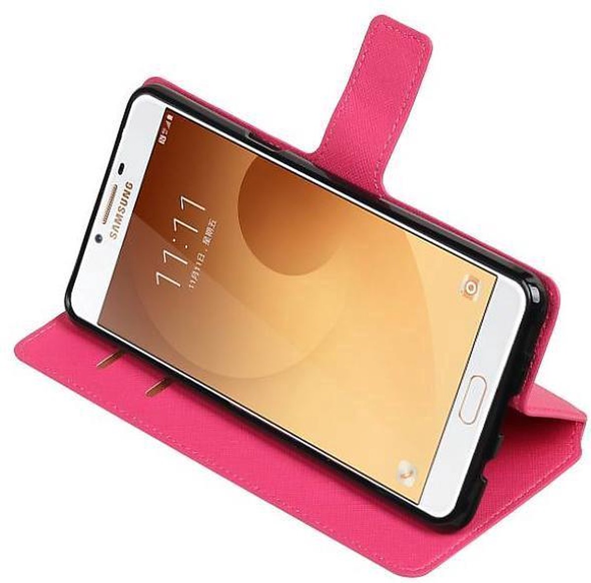 Cross Pattern TPU Bookstyle Wallet Case Hoesjes Geschikt voor Samsung Galaxy C9 Roze