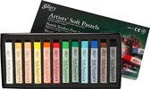 Een doos van 12 Gallery Soft Pastels, met open doos die de 12 pastels toont.