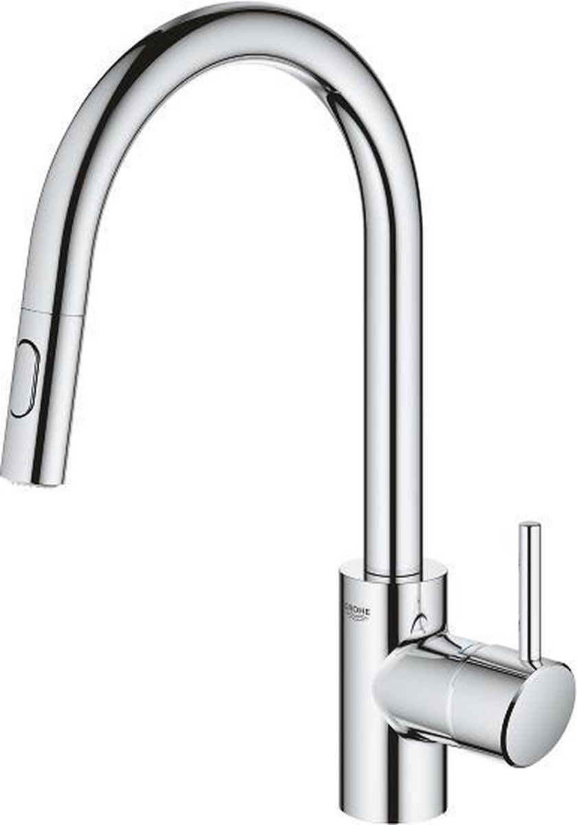 GROHE - Mitigeur évier K monocommande 15 x 21, monotrou, bec haut mobile,  douchette extractible 2 jets, clapet anti-retour, inverseur mousseur/jet de  pluie, chromé réf. 33782000