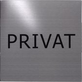 RVS deurbordje tekst: Privat | 5 jaar garantie | VIERKANT 125X125MM | Zelfklevend | Plakstrip