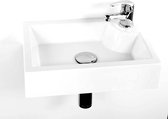 Toiletwastafel WIT RECHTS Fontein 40 x 20 x 10 cm – WIT Marmer Composiet Fonteintje met Kraan  Waste en Sifon - ACTIE OP=OP!