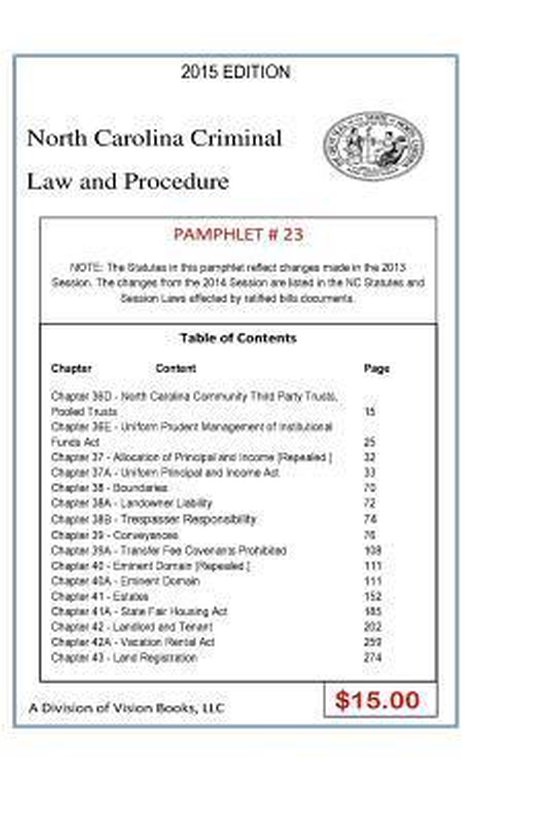 North Carolina Criminal Law and ProcedurePamphlet 23 9781502599025