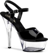 Pleaser Sandaal met enkelband -45 Shoes- KISS-209 US 14 Zwart/Transparant