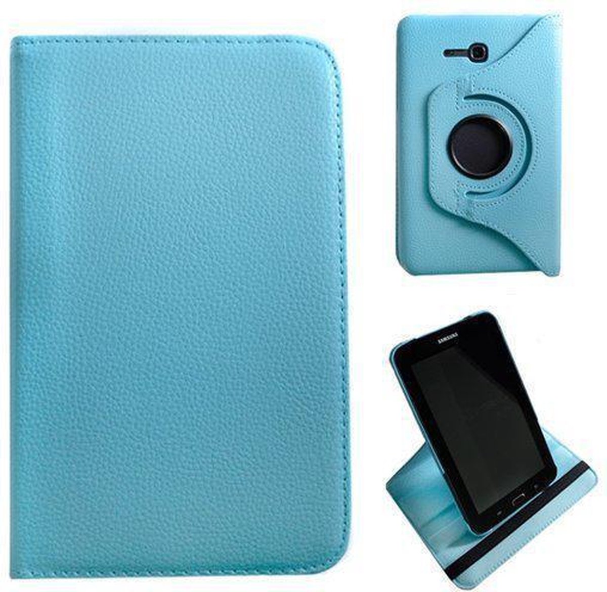 Samsung Galaxy Tab 3 T110 7 Inch Leather 360 Degree Rotating Case Licht Blauw Light Blue
