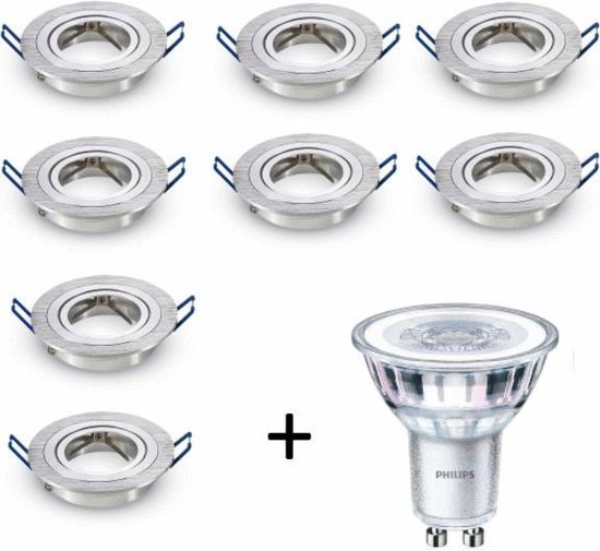 Philips LED inbouwspot - GU10 dimbaar | Zilver (set van 8 stuks) | bol.com