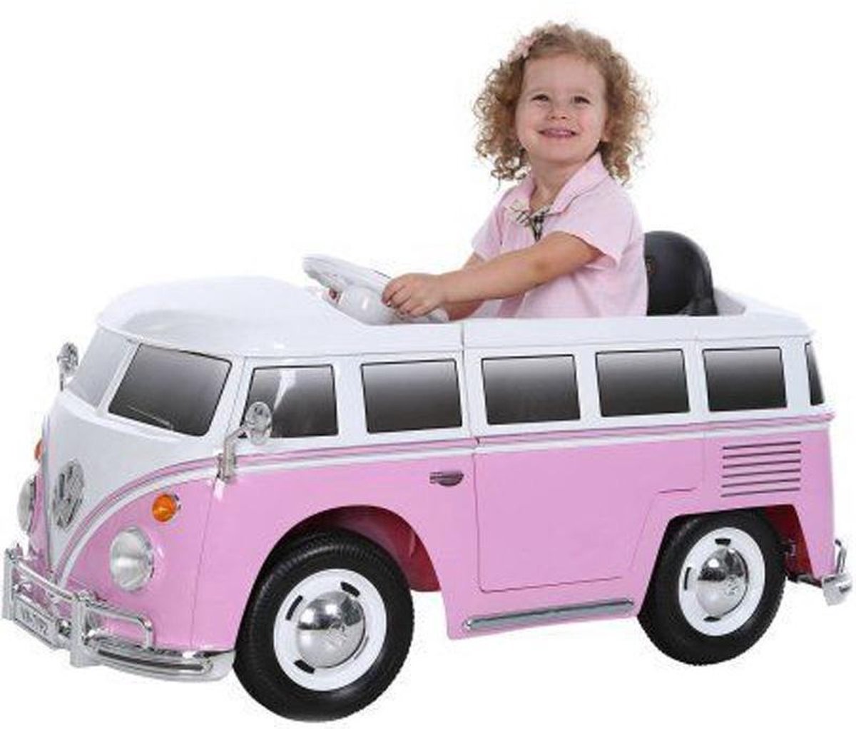 Volkswagen T1 Bus Roze 12 volt Kinderauto lederen zitting softstart 2.4G  afstandsbediening | bol.com