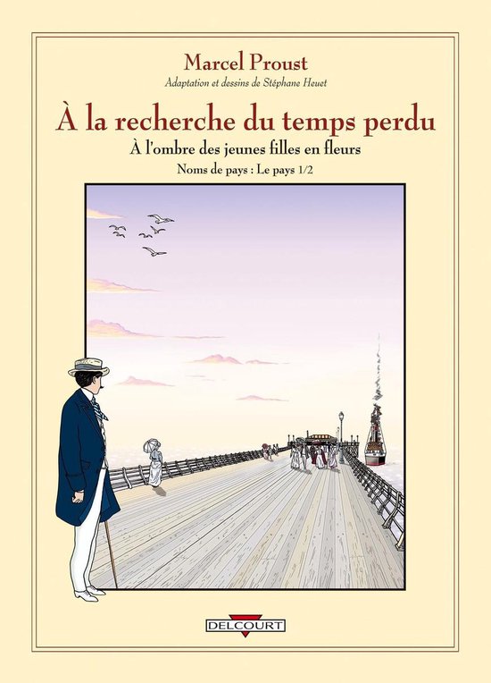 Boekomslag van 'À la recherche du temps perdu - À l'ombre des jeunes filles en fleurs' met een man op een pier.
