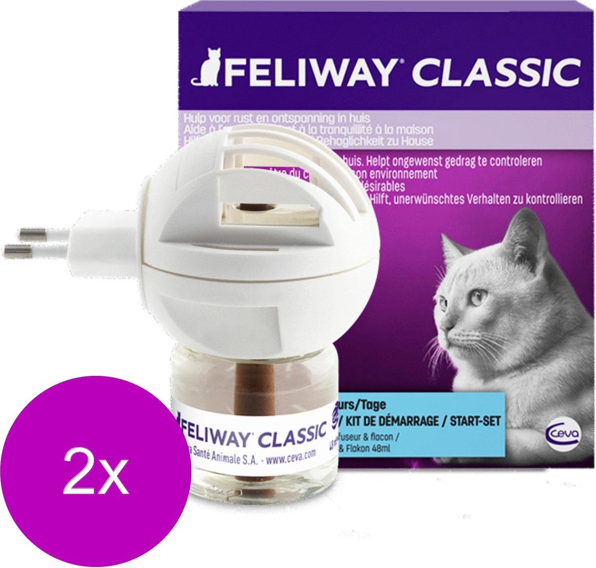 Feliway Anti-Stress Verdamper Kat - Anti stressmiddel - 2 x 48 ml 1 Maand - Feliway