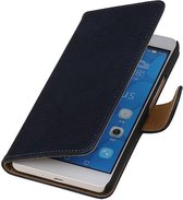 Huawei Honor 6 Plus Bark Hout Booktype Wallet Hoesje Donker Blauw - Cover Case Hoes