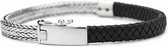 SILK Jewellery - Zilveren Armband - Alpha - 369BLK.19 - zwart leer - Maat 19